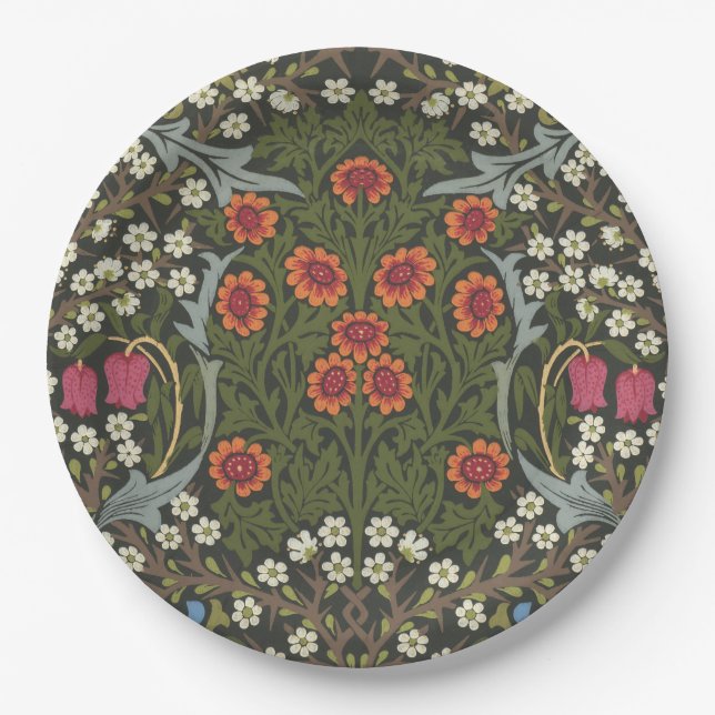 William Morris Blackthorn Gartenblumen Klassiker Pappteller (Vorderseite)