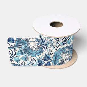 William Morris Blau-Creme-Blumenmuster Satinband