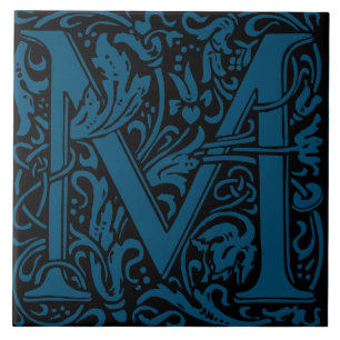 William Morris Blau monogrammierter Buchstabe M Fliese