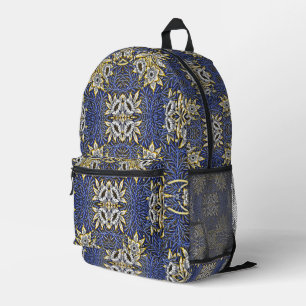 William Morris Blau- und Gold-Tulpen-Weiden-Design Bedruckter Rucksack