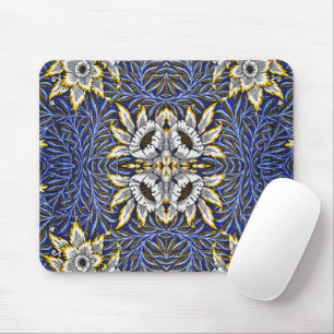 William Morris Blau- und Gold-Tulpen-Weiden-Design Mousepad