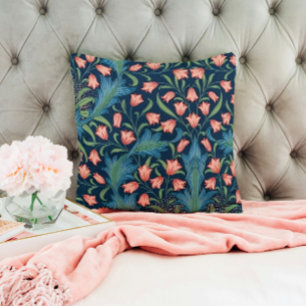 William Morris Blau- und Rosa-Blumenmuster Kissen