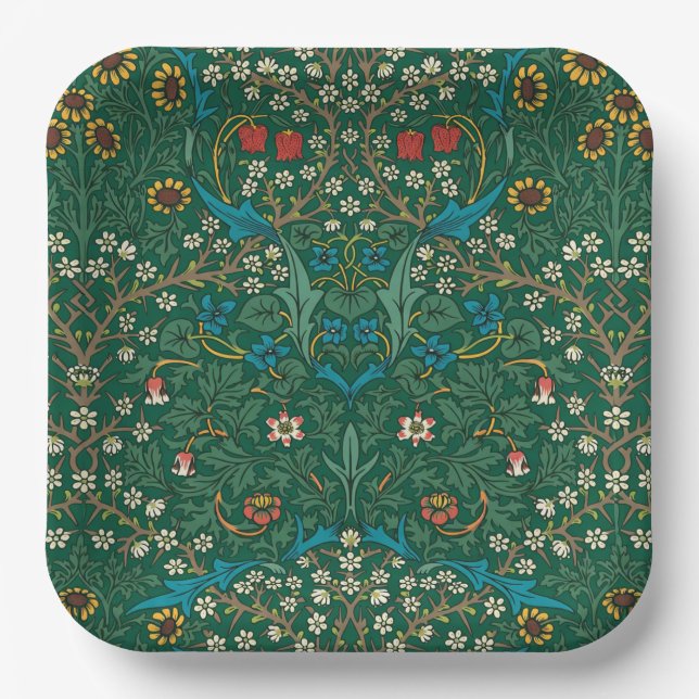 William Morris Blau und Weiße Blumen Pappteller (Vorderseite)