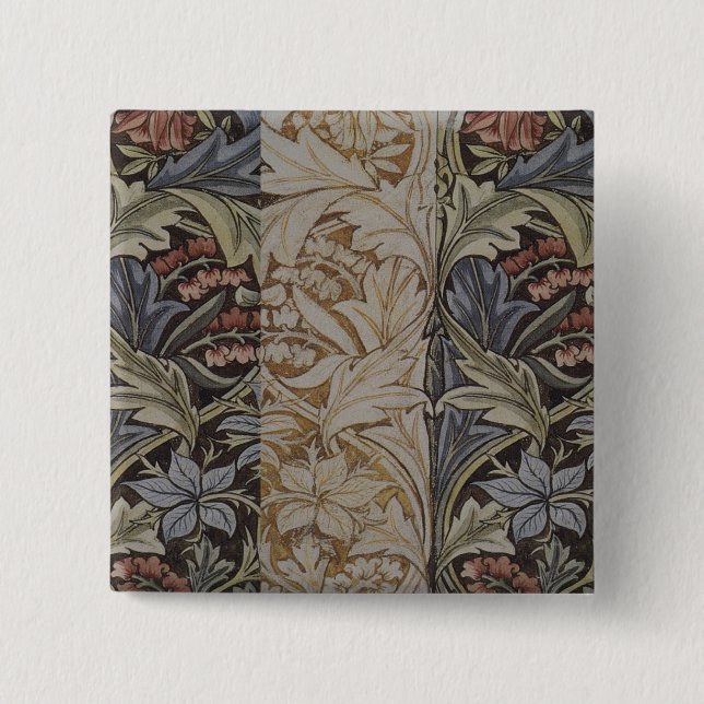 William Morris Blauglockentapete Botanischer Klass Button (Vorderseite)
