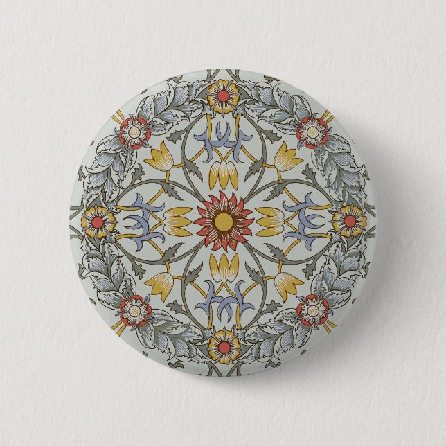William Morris Bloral Circle Blume Illustration Button (Vorderseite)