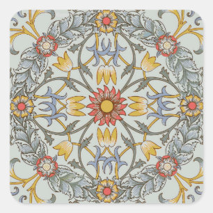 William Morris Bloral Circle Blume Illustration Quadratischer Aufkleber