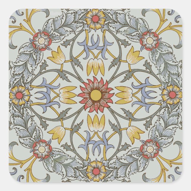 William Morris Bloral Circle Blume Illustration Quadratischer Aufkleber (Vorderseite)