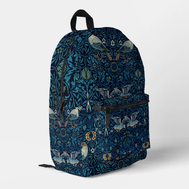 William Morris Blue Birds Tapestry Classic Bedruckter Rucksack (Rückseitige Ecke links)