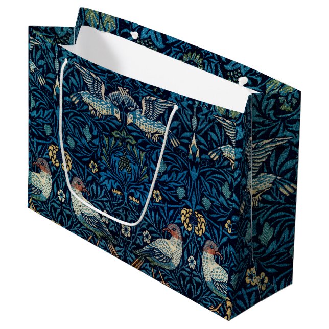 William Morris Blue Birds Tapestry Classic Große Geschenktüte (Vorderseite Schrägansicht)