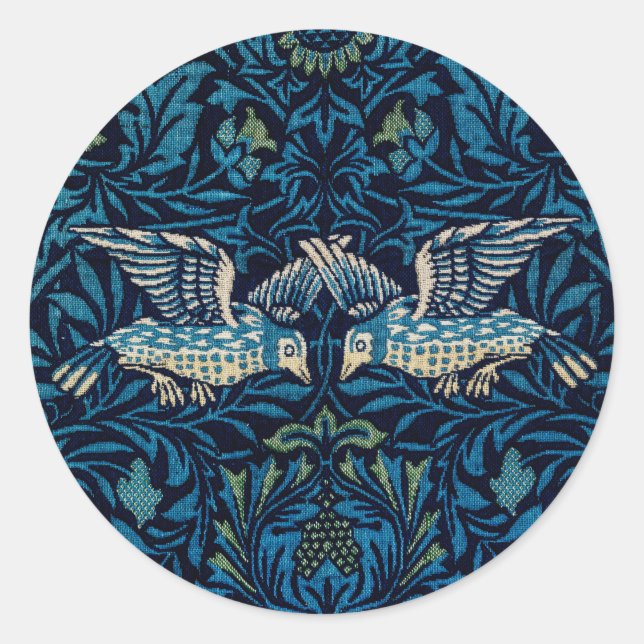 William Morris Blue Birds Tapestry Classic Runder Aufkleber (Vorderseite)