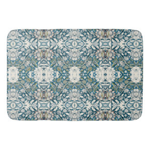 William Morris Blue BOHO Watercolor Flora Art Badematte