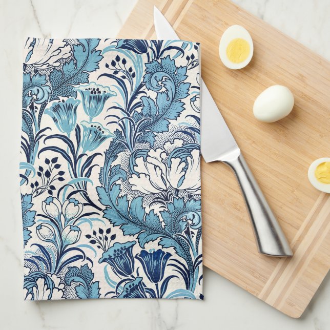 William Morris Blue Cream Floral Pattern Geschirrtuch (Viertel Falte)