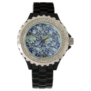 William Morris Blue Floral Pattern Armbanduhr