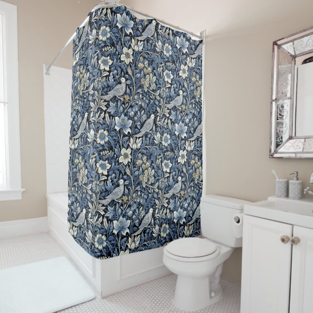 William Morris Blue Foliage Muster Wallpaper Duschvorhang (Beispiel)