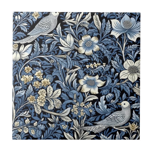 William Morris Blue Foliage Muster Wallpaper Fliese (Vorderseite)