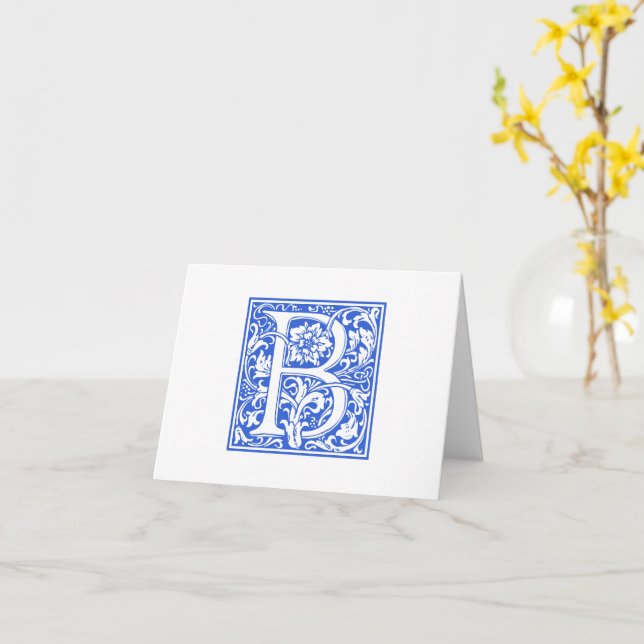 William Morris Blue Initial B Card & Envelope Karte (Gelbe Blume)