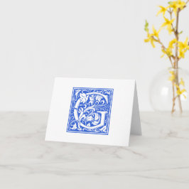 William Morris Blue Initial G Card & Envelope Karte