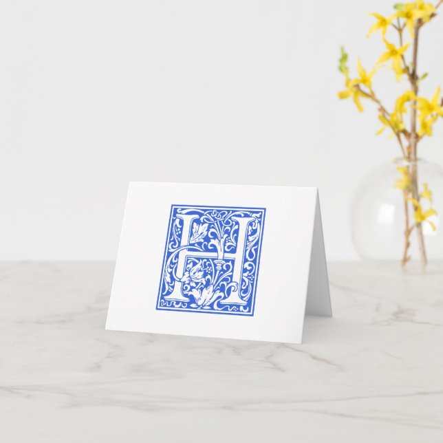William Morris Blue Initial H Card & Envelope Karte (Gelbe Blume)