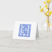 William Morris Blue Initial H Card & Envelope