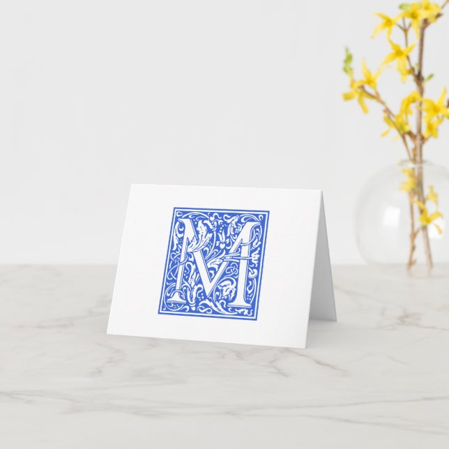 William Morris Blue Initial M Karte & Umschlag (Gelbe Blume)