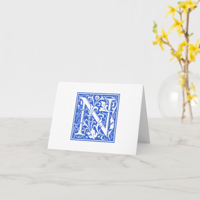 William Morris Blue Initial N Card & Envelope Karte (Gelbe Blume)