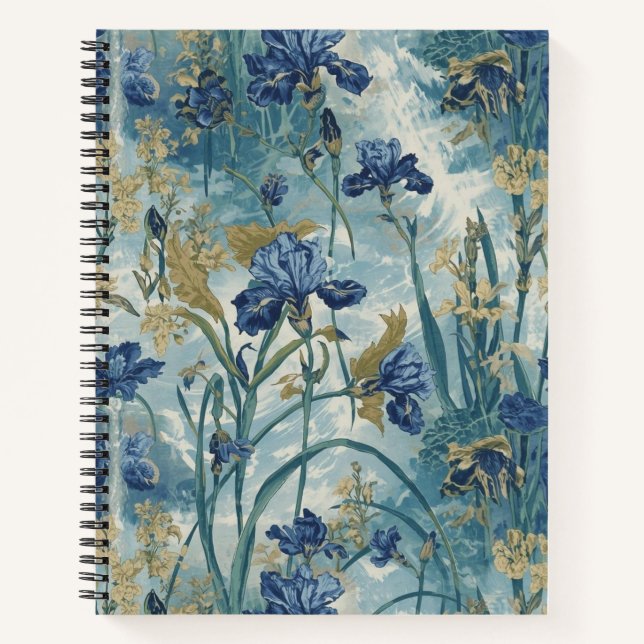 William Morris Blue Iris vintage Blumenmuster Notizbuch (Vorderseite)