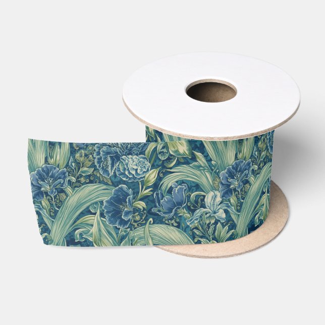 William Morris Blue Iris vintage Blumenmuster Satinband (Spule)