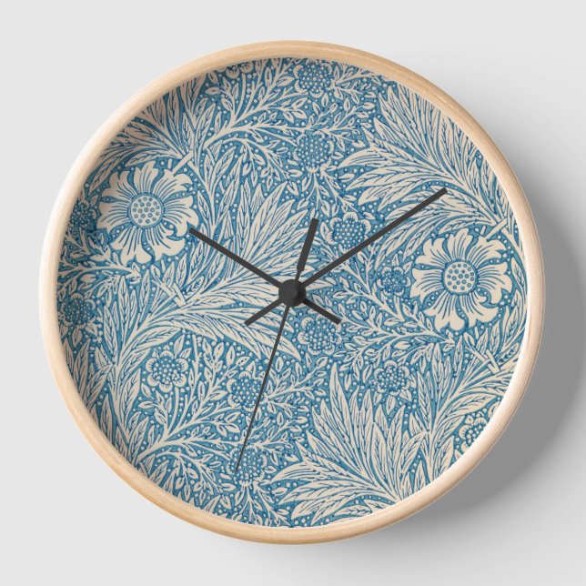 William Morris - Blue Marigold Floral Uhr (Vorderseite)