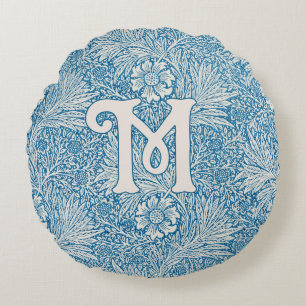 William Morris Blue Marigold Monogram Rundes Kissen