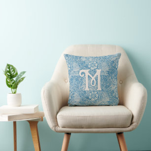 William Morris Blue Ringelblume Monogramm Kissen