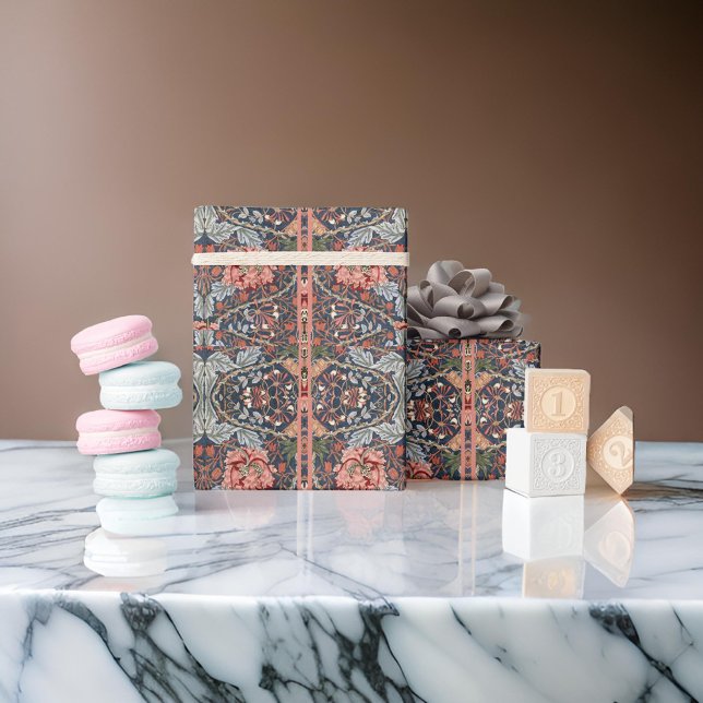 William *Morris Blue Thistle Pink Motifs Geschenkpapier (Von Creator hochgeladen)