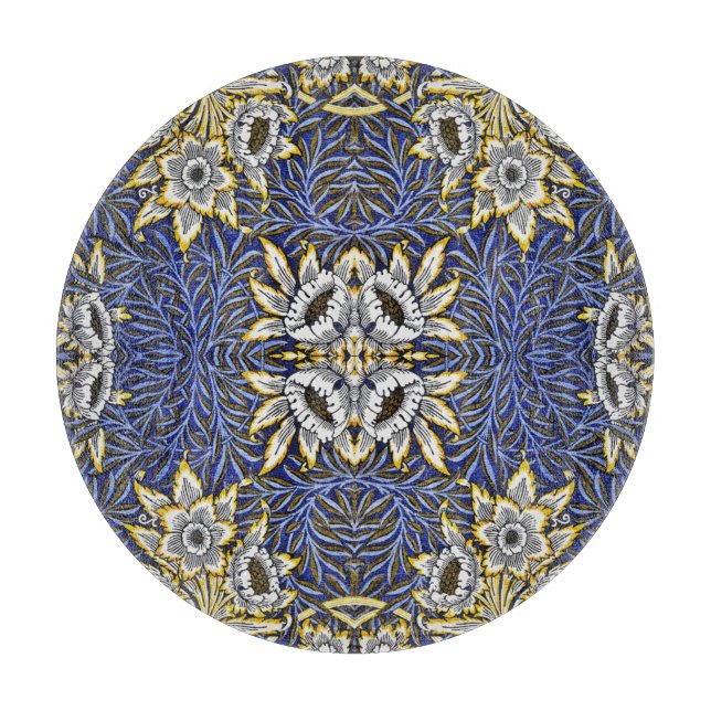 William Morris Blue und Gold Tulip Willow Design Schneidebrett (Vorderseite)