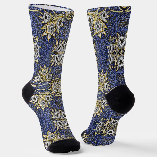 William Morris Blue und Gold Tulip Willow Design Socken (Gewinkelt)