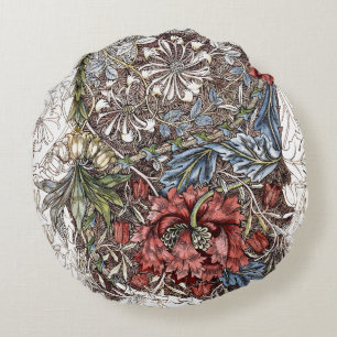 William Morris Blumen elegante florale Illustratio Rundes Kissen
