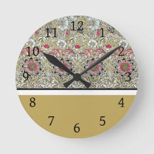 William Morris Blumen Rot Gelb Schwarz Runde Wanduhr