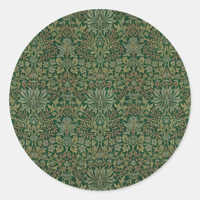 William Morris Blumengarten-Grün Runder Aufkleber (Vorderseite)