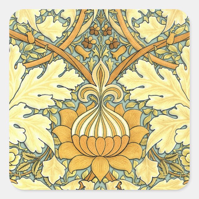 William Morris Blumenmuster Quadratischer Aufkleber (Vorderseite)