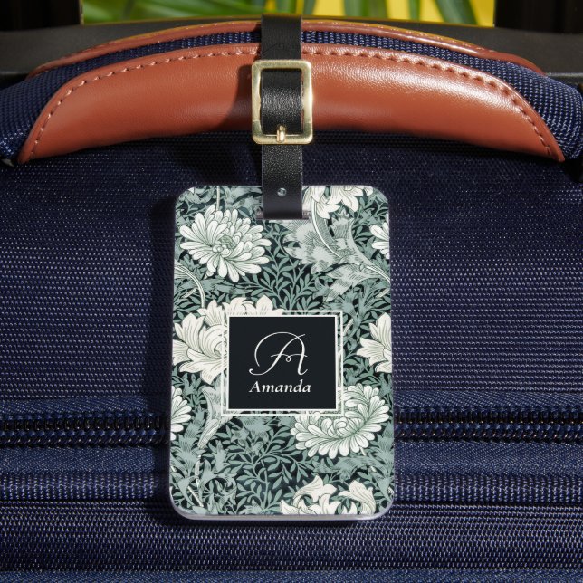 William Morris Botanischer Anemon mit Monogram Gepäckanhänger (Vorderseite Insitu 2)