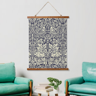 William Morris Brer Rabbit Vintage Blau Muster Wandteppich Mit Holzrahmen