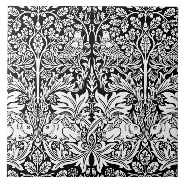 William Morris Brother Rabbit Black & White Fliese (Vorderseite)