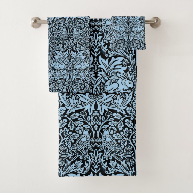 William Morris Brother Rabbit Hellblau Schwarz Badhandtuch Set (Insitu)
