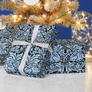 William Morris Brother Rabbit Hellblau Schwarz Geschenkpapier