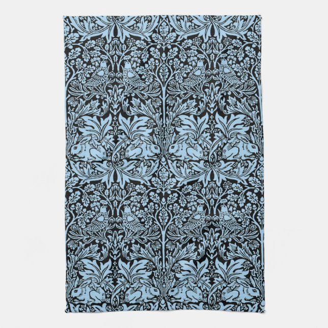 William Morris Brother Rabbit Hellblau Schwarz Geschirrtuch (Vertikal)