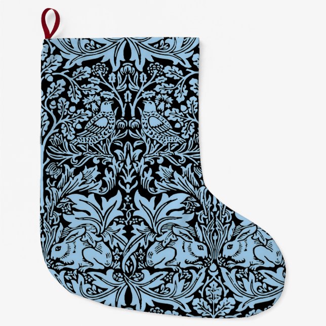 William Morris Brother Rabbit Hellblau Schwarz Großer Weihnachtsstrumpf (Vorderseite)