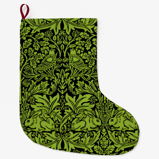 William Morris Brother Rabbit Hellgrün Schwarz Großer Weihnachtsstrumpf (Vorderseite)