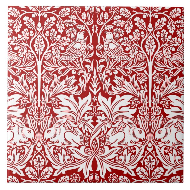 William Morris Brother Rabbit Red & White Fliese (Vorderseite)