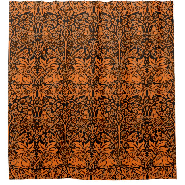 William Morris Brother Rabbit Rust Schwarz Muster Duschvorhang (Vorderseite)
