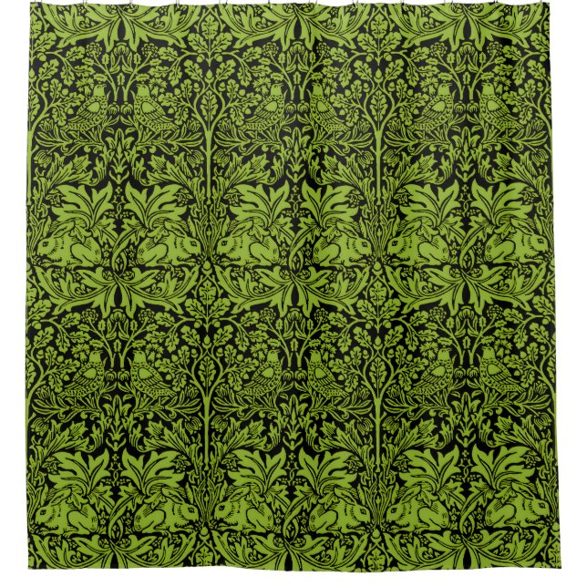 William Morris Brother Rabbit Sage Grün Schwarz Duschvorhang (Vorderseite)
