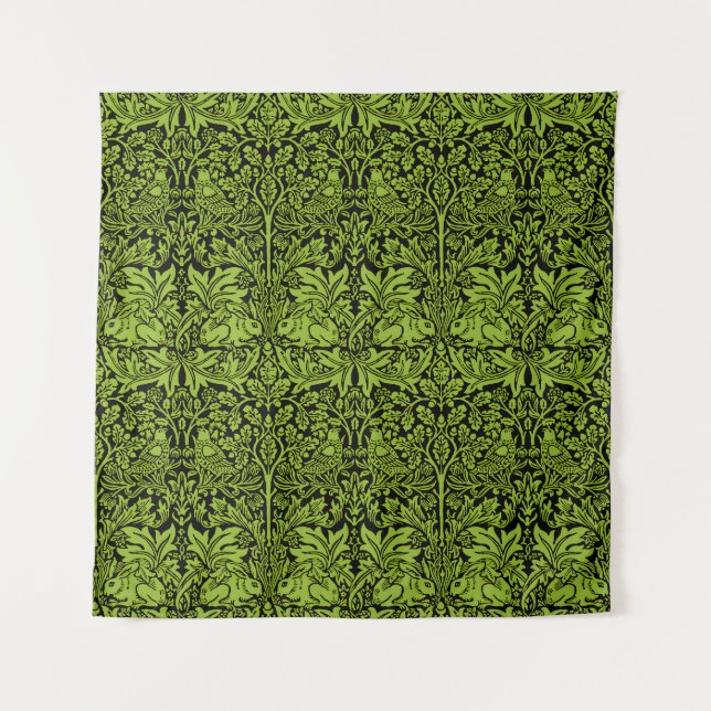 William Morris Brother Rabbit Sage Grün Schwarz Wandteppich (Vorderseite)
