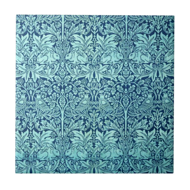 William Morris-Bruder-Kaninchen-Muster im Blau Fliese (Vorderseite)